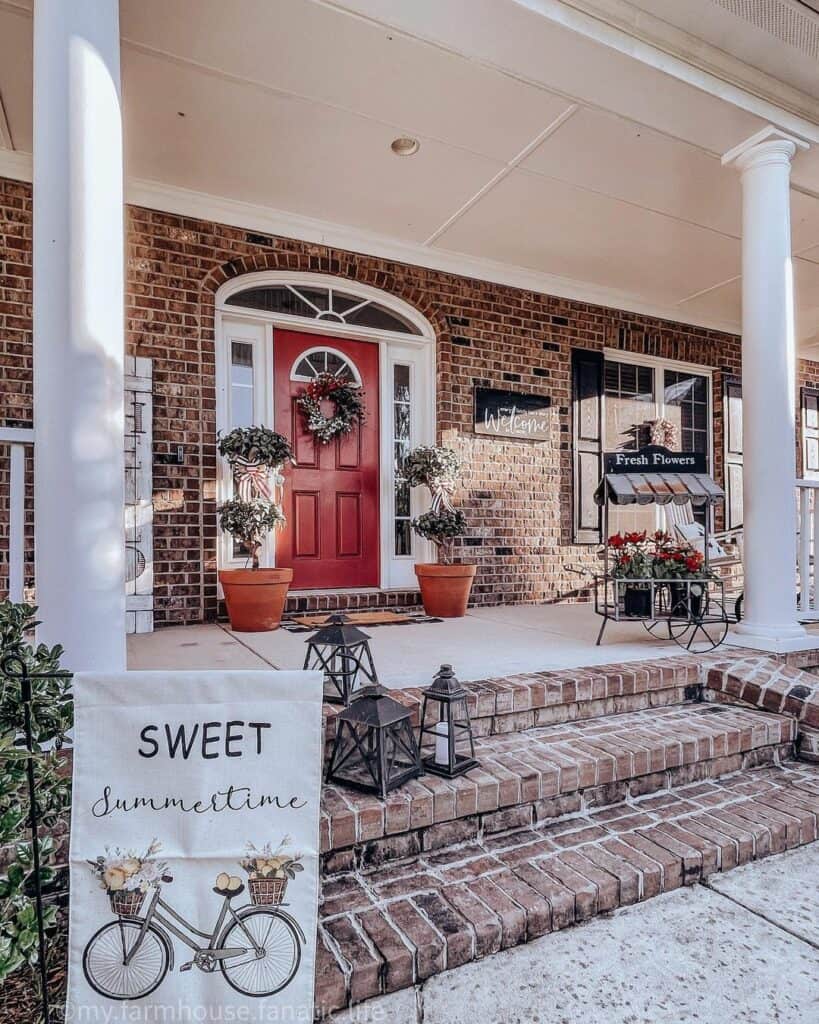 Summer Porch With Red Brick Front Steps Ideas