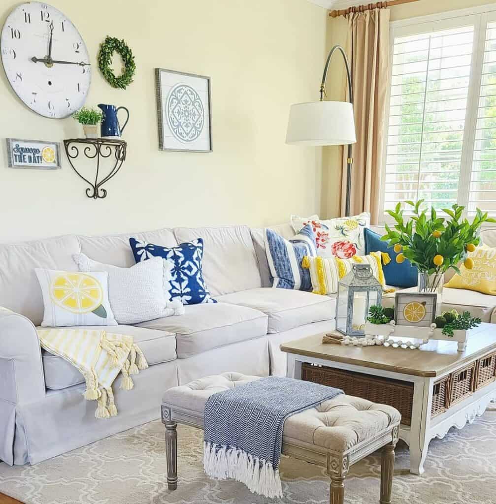 Sunshine Living Room With Yellow and Blue Cushions