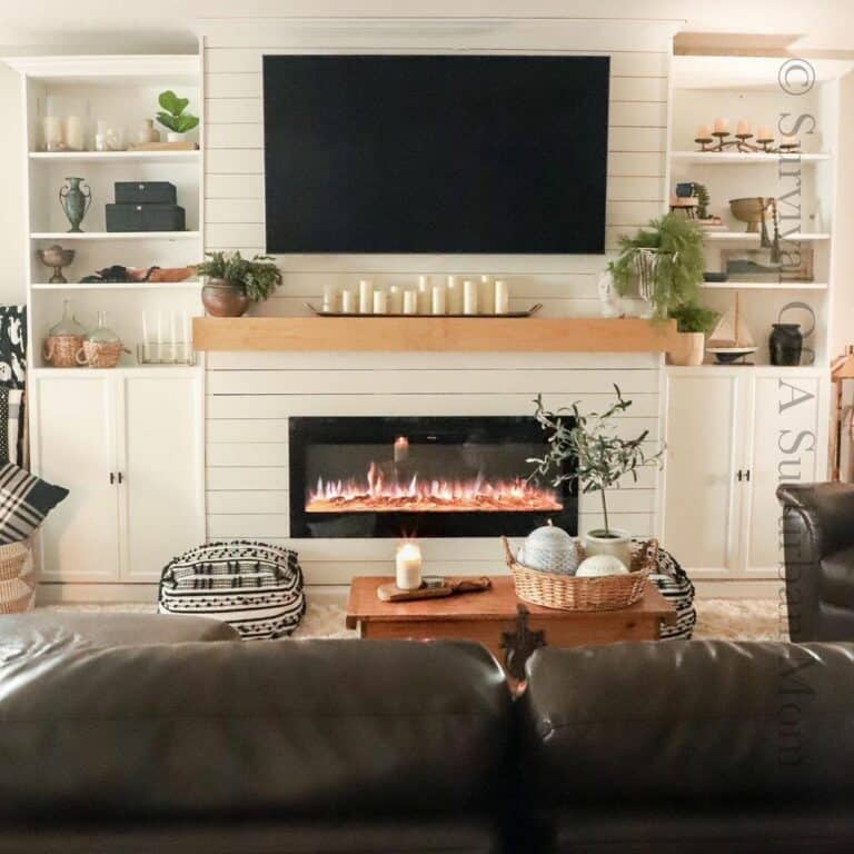 TV Mounted Over Fireplace on Shiplap Accent Wall