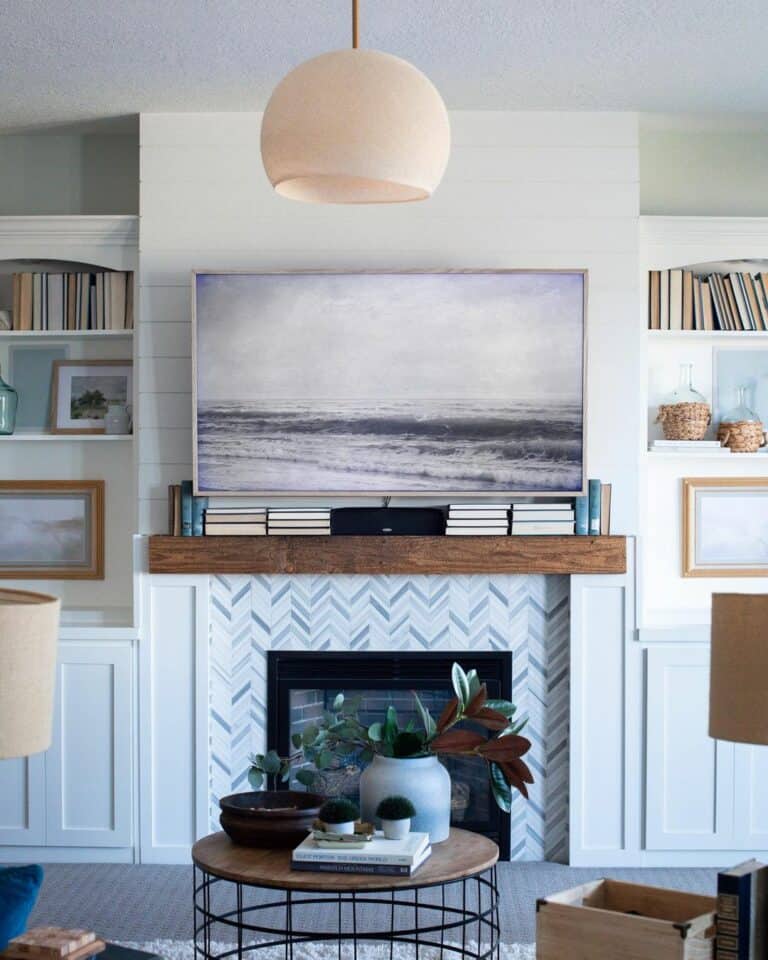 TV Mounted Over Living Room Fireplace