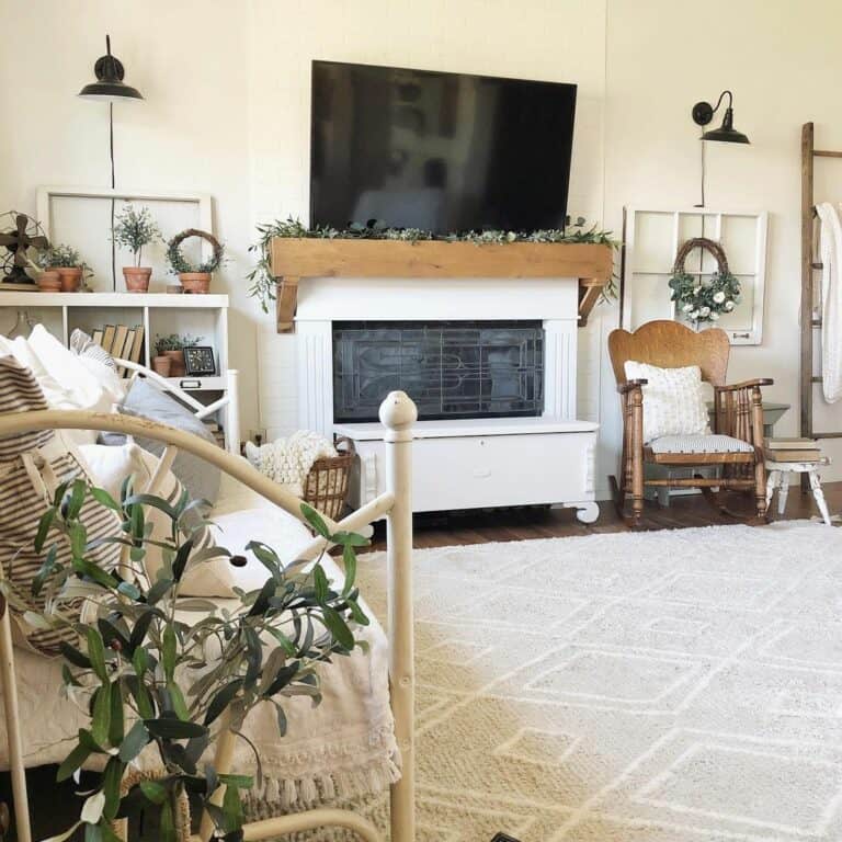 TV in Farmhouse Primary Bedroom