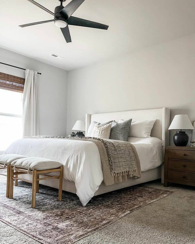 Tan Carpet in Modern Farmhouse Bedroom