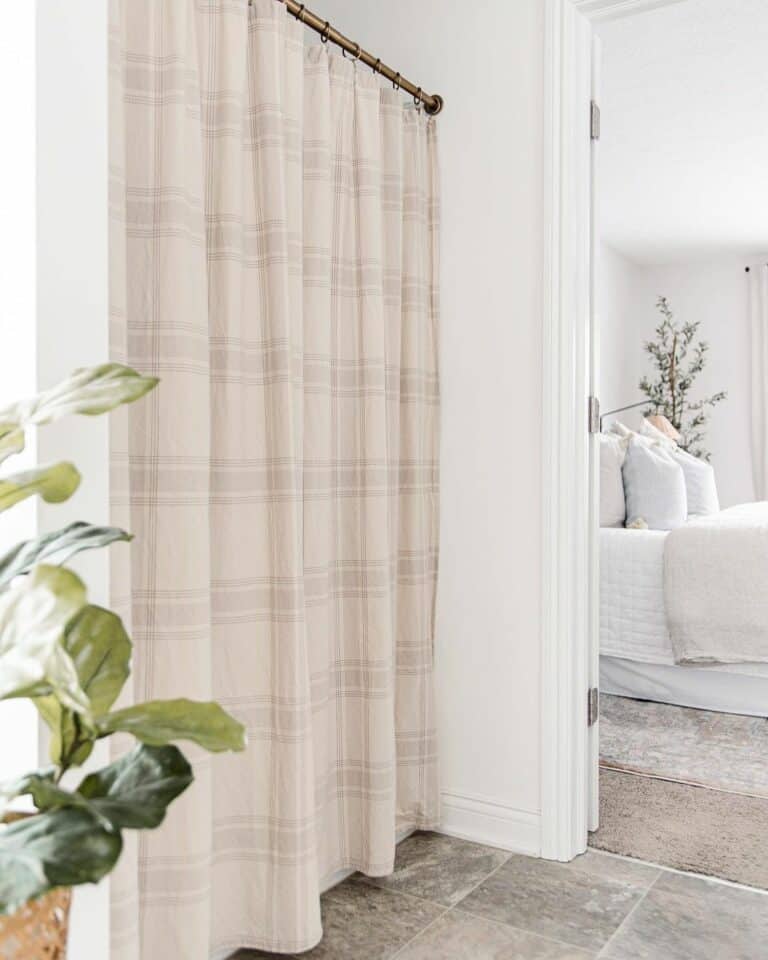 Taupe Plaid Shower Curtain for Neutral Bathroom Décor