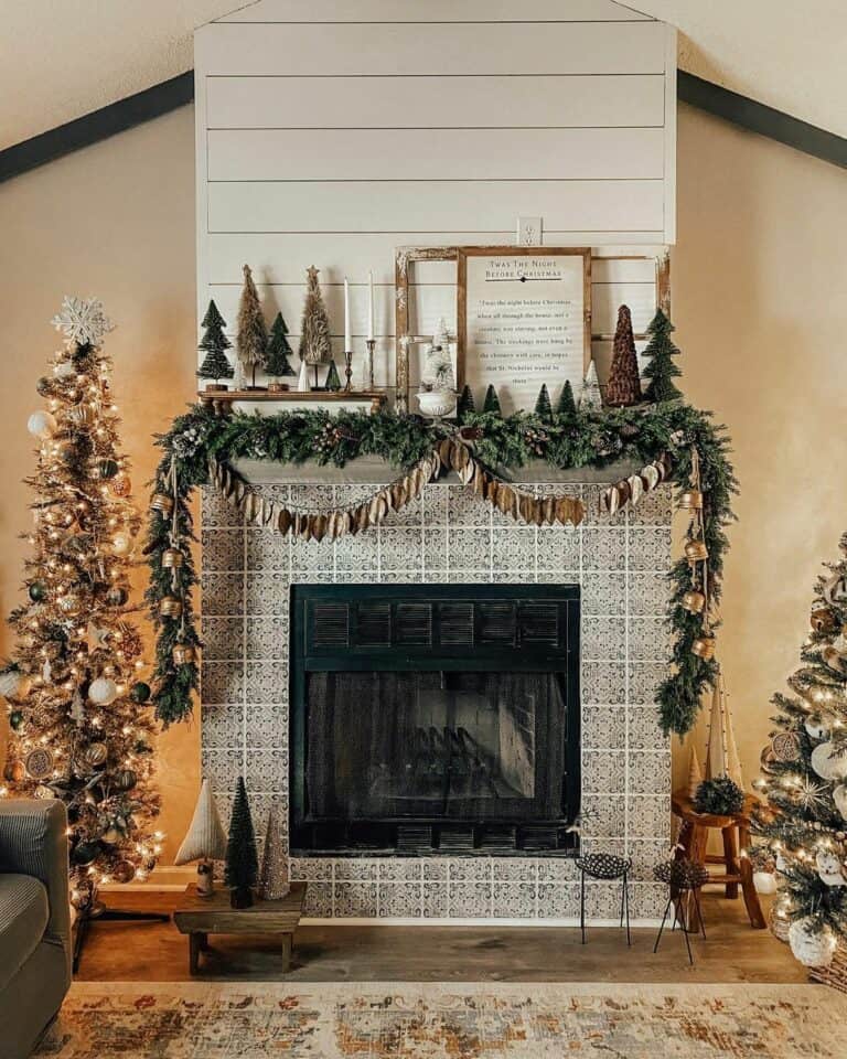 Tiled Fireplace with Christmas Garland Mantel