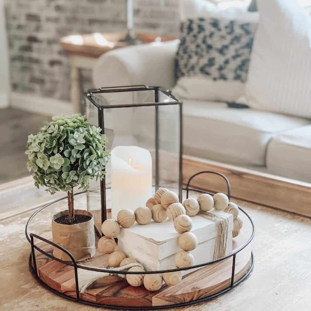 Tiny Tree on a Circular Black and Wood Tray