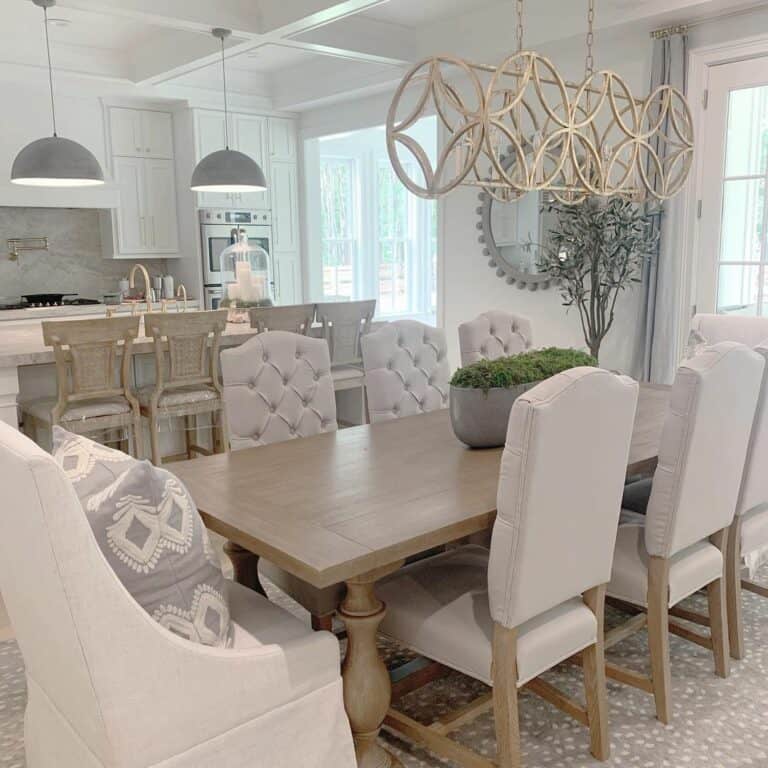 Traditional Farmhouse Dining Table with Green Centerpiece