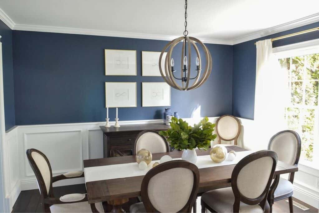 Traditional Navy and White Dining Room