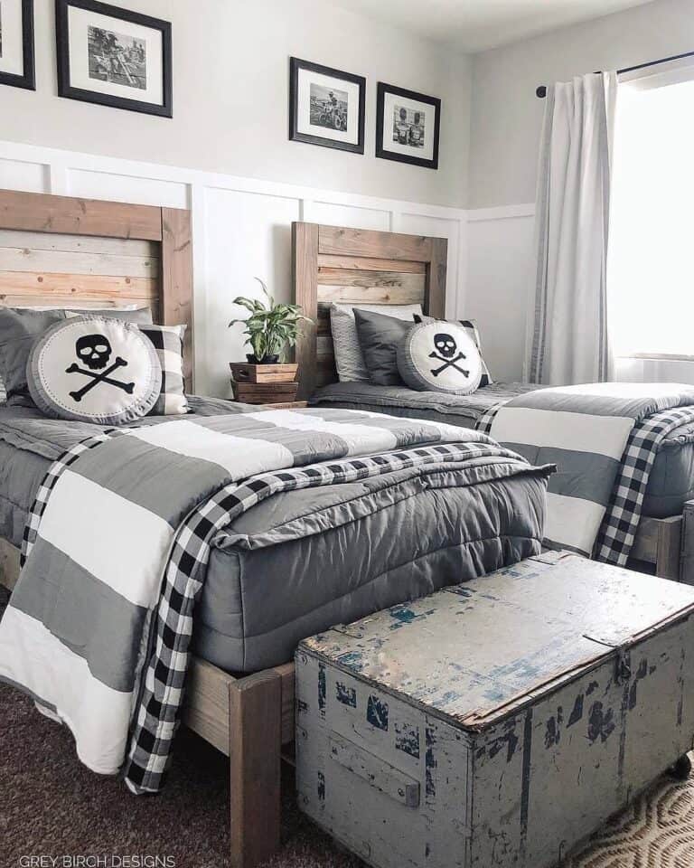 Twin Beds with Grey Bedding