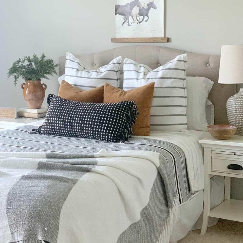 Two Grey and White Striped Coverlets