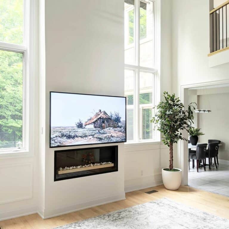 Two-Story Living Room with White Wainscoting
