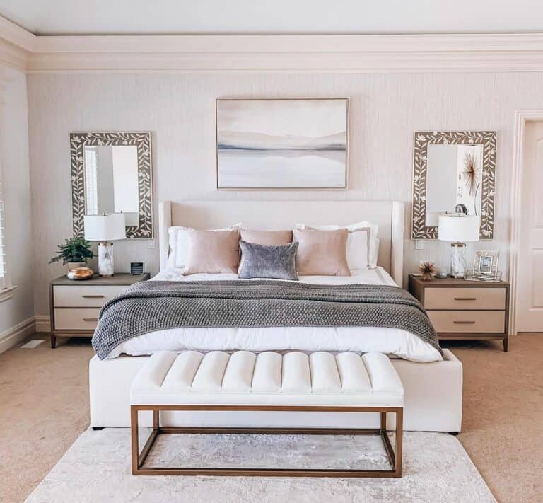 Upholstered Bench Beside Matching Bed Frame