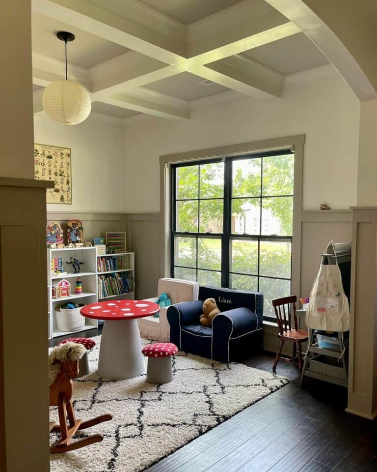 Using White Bookshelves for Playroom Organization