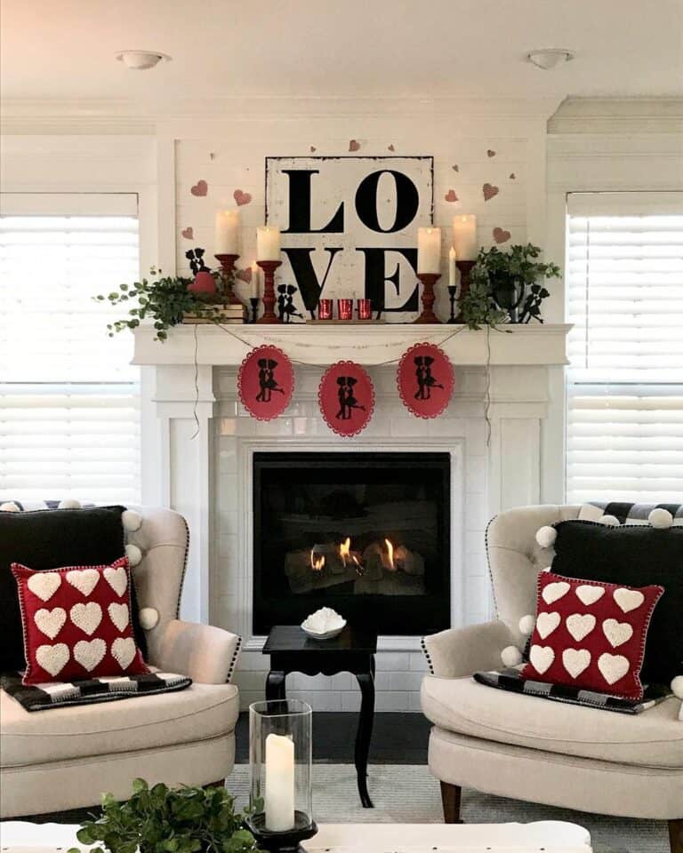 Valentine's Day Decoration Ideas on White Mantel