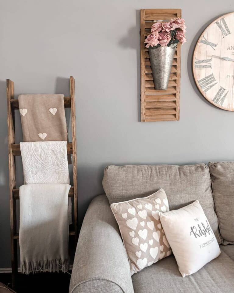 Valentine's Decorated Living Room with Blanket Ladder