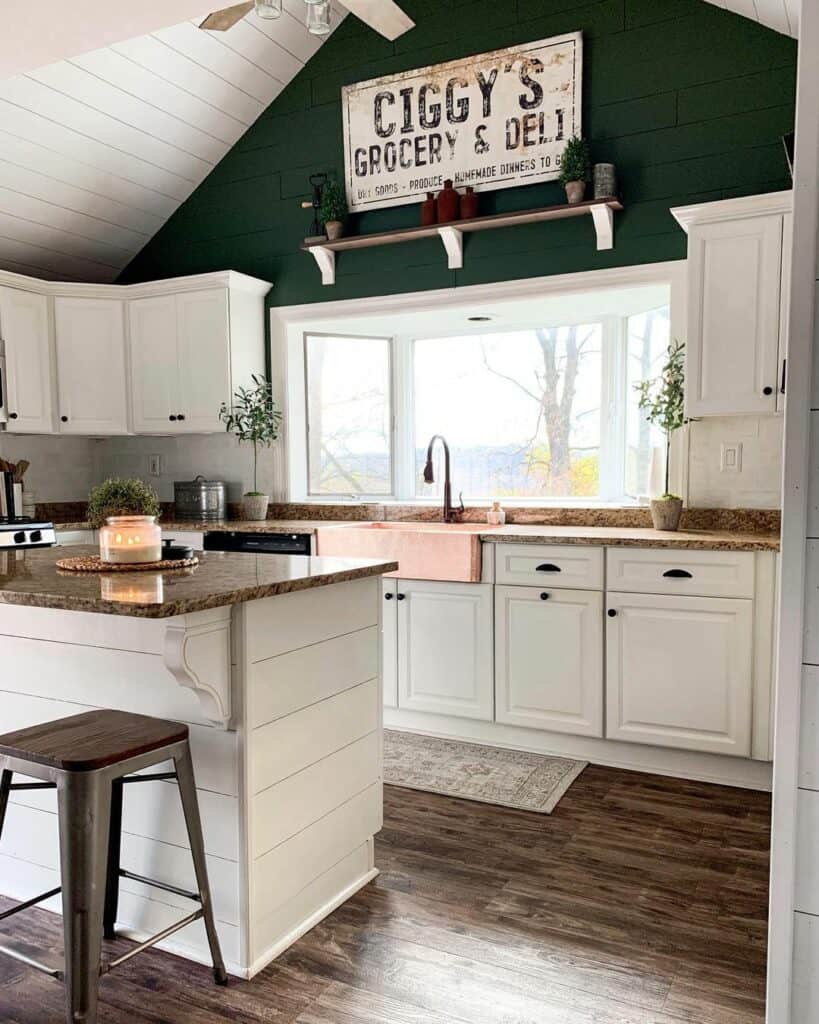 Vaulted Ceiling Kitchen with Green Accent Wall