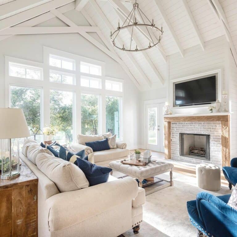 Vaulted Ceiling Over Rustic Fireplace