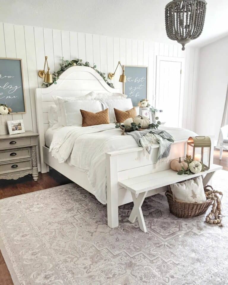 Vertical Shiplap Paneling in Farmhouse Bedroom