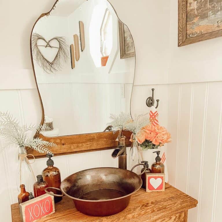 Vintage Bathroom With Red and White Valentine's Day Signs