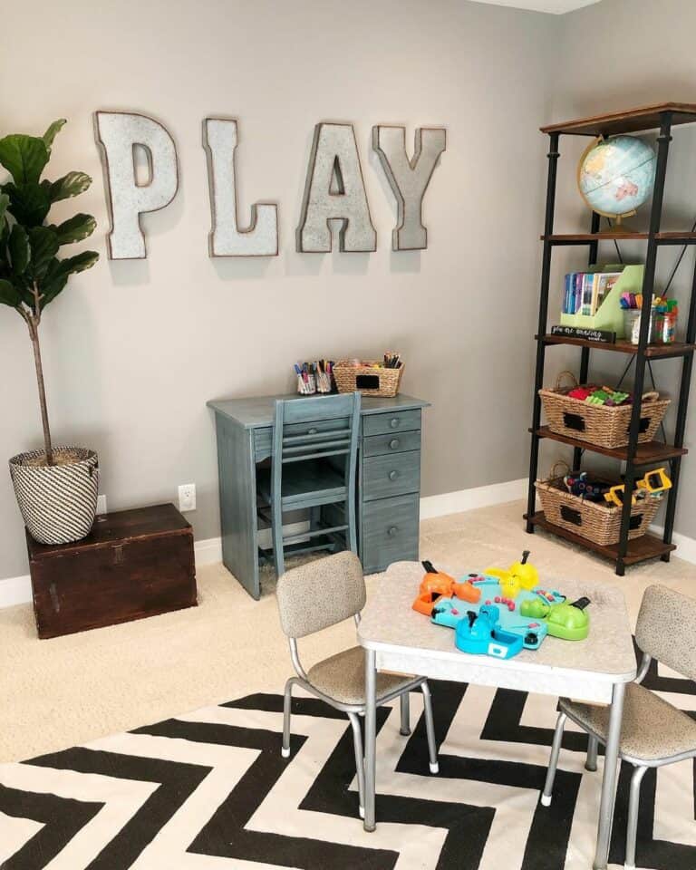 Vintage Blue Desk in Gray Playroom