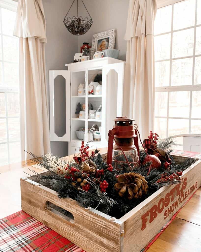 Vintage Christmas Centerpiece with Red Lantern