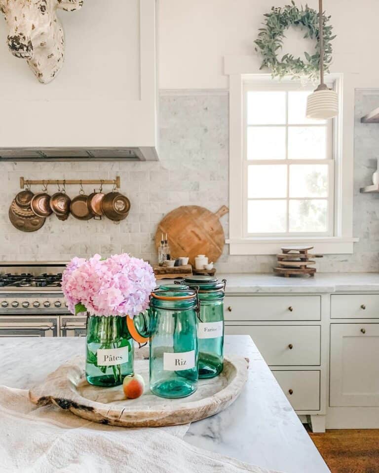 Vintage Mason Jar Centerpiece on Marble Countertop