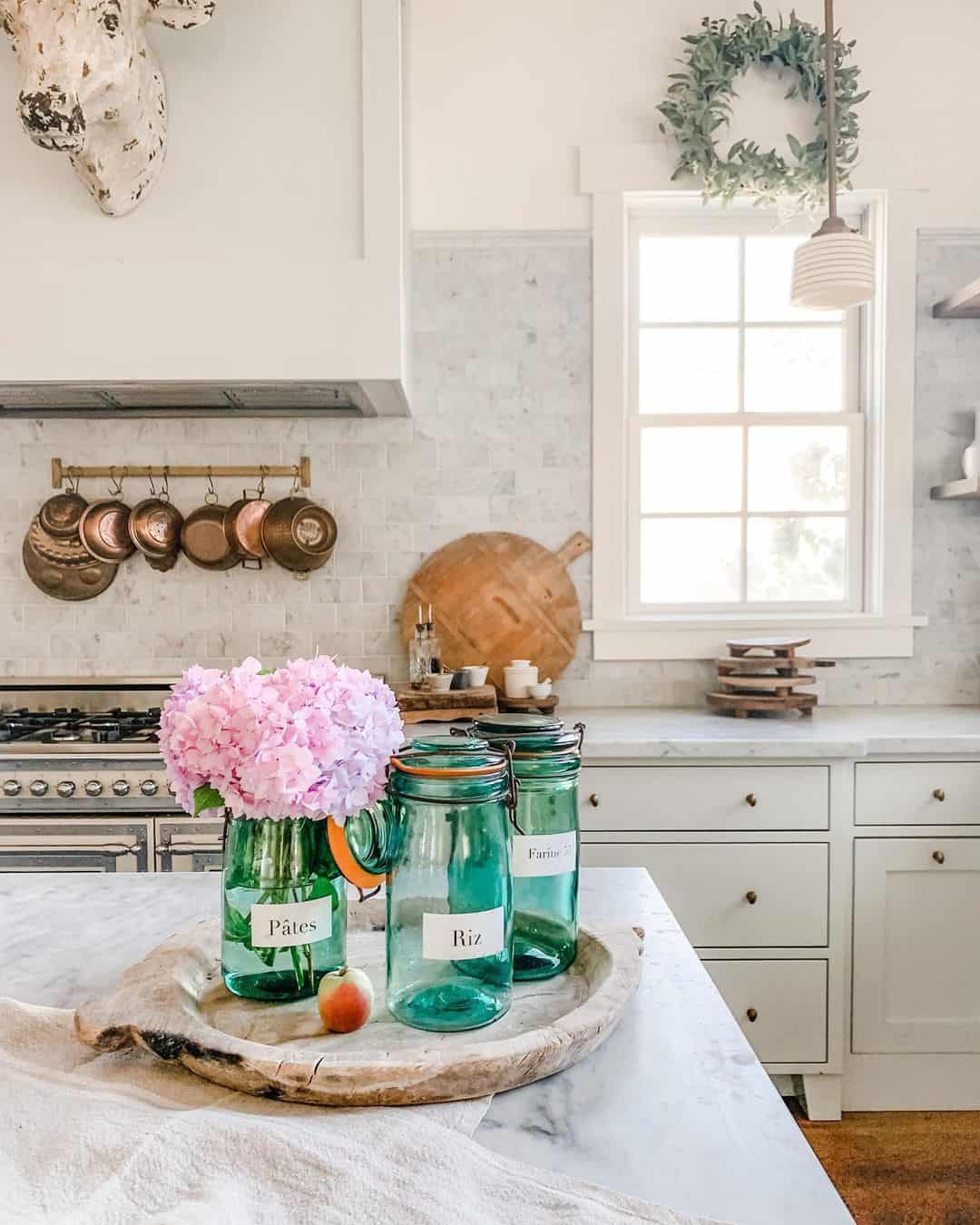 Vintage Mason Jar Centerpiece on Marble Countertop - Soul & Lane