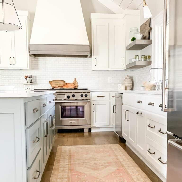 Vintage Modern Red Runner and Light Grey Island