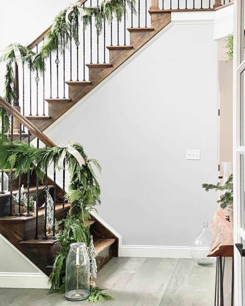 Vintage Staircase Draped in Garland