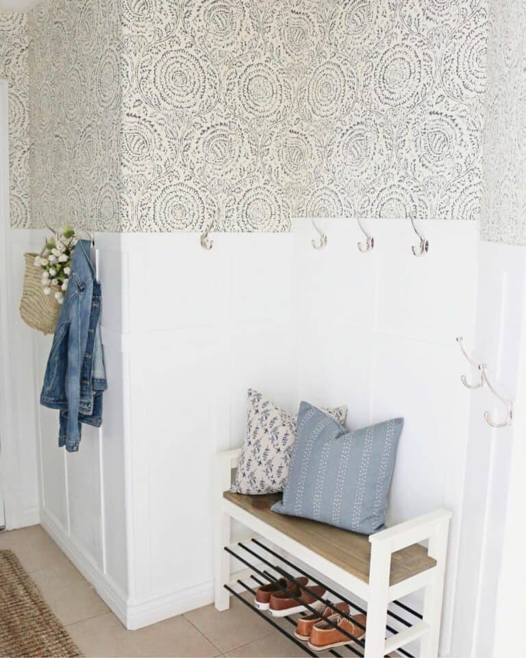 Wainscoting Entryway With Beige Wallpaper