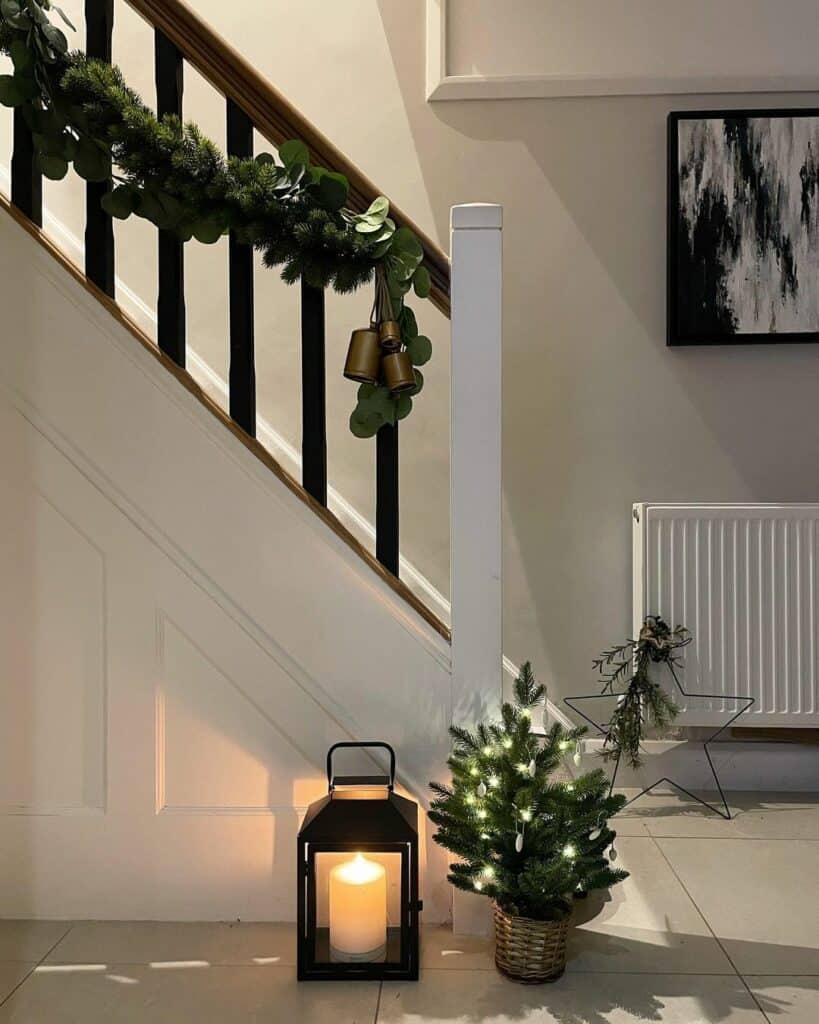 Warm Lighting Around White Staircase