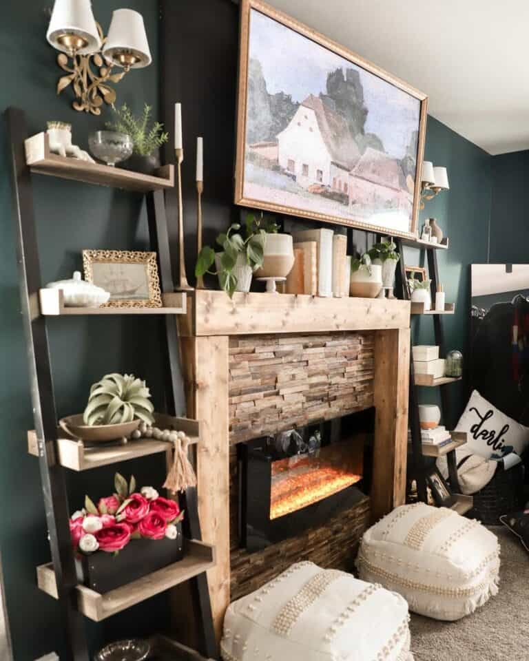 Warm Living Room Décor With Stone Fireplace