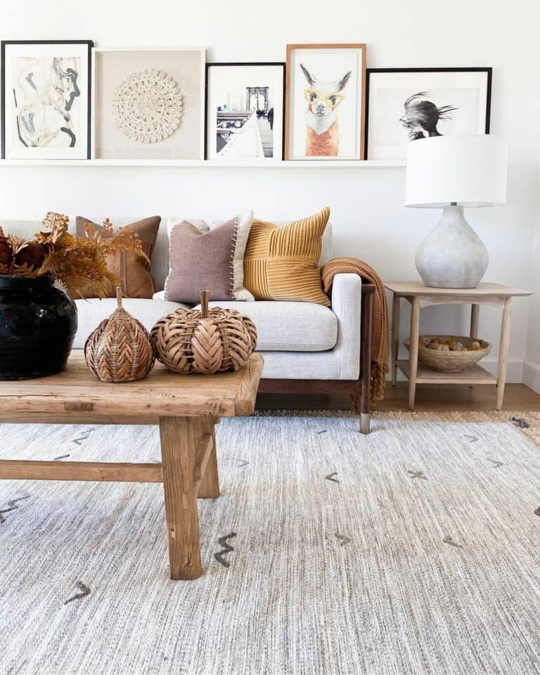 Warm-Toned Living Room with Art Wall
