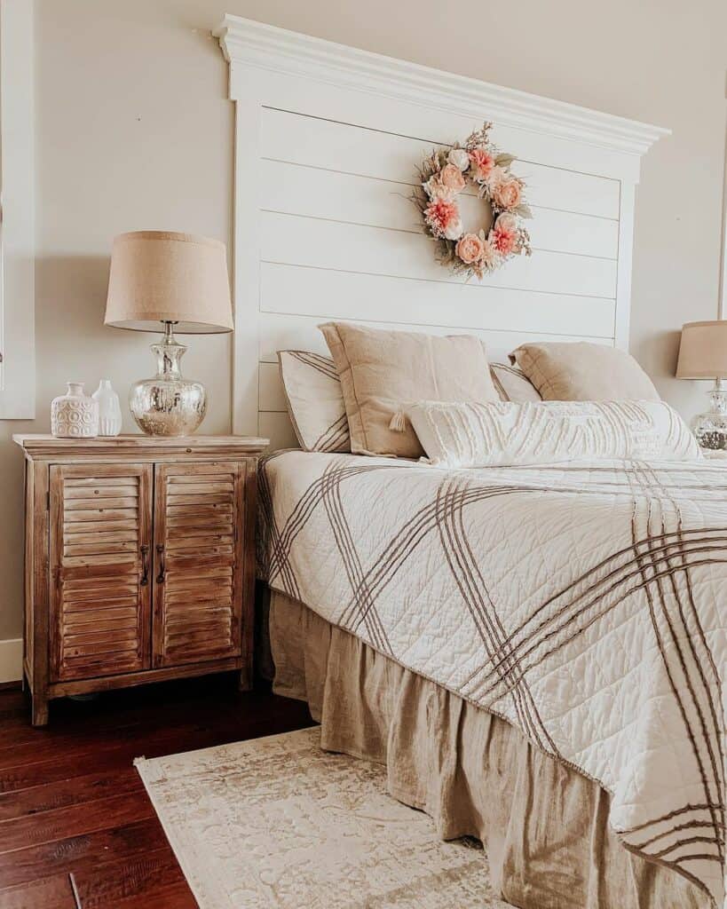 Warm Weathered Nightstand Inspiration With Shutter Doors