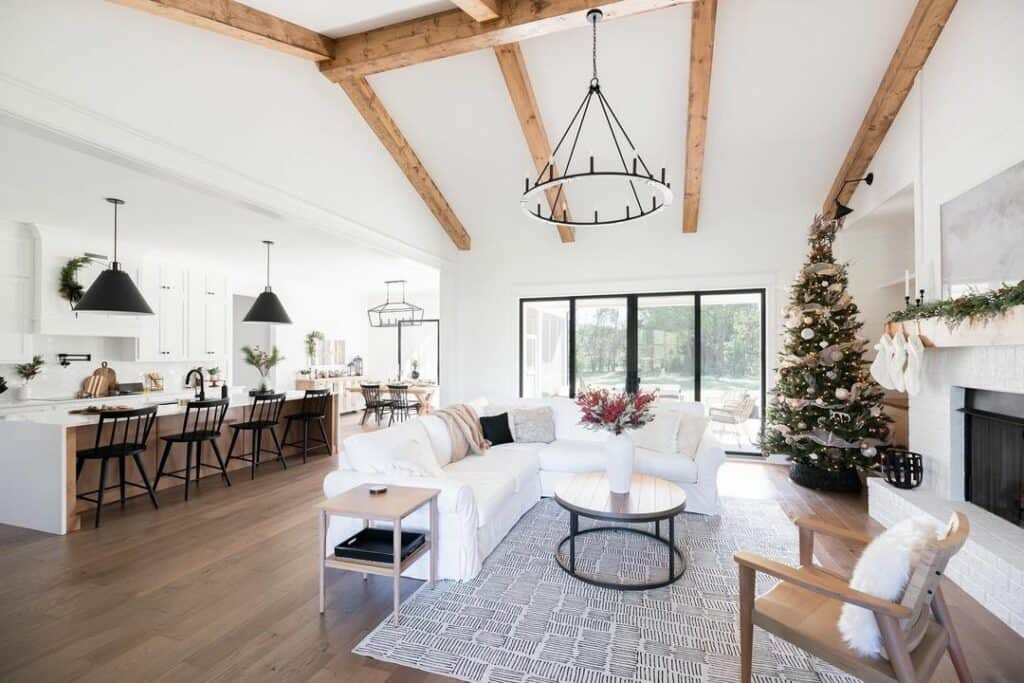 Warm Wood Beams in an Open Living Space