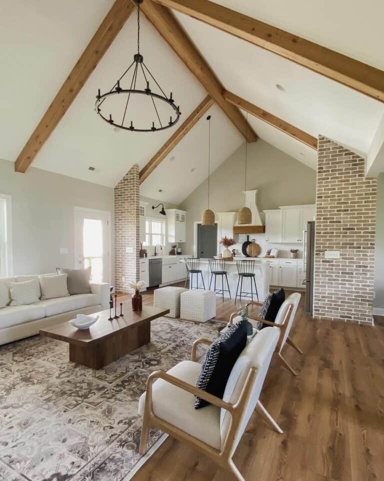 Warm Wood Decorative Beams on a White Vaulted Ceiling