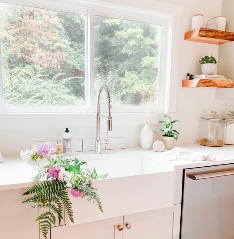 White Apron Sink with No Backsplash