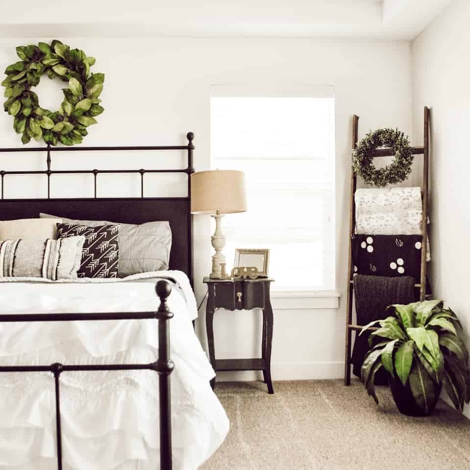 White Bedroom with Blanket Ladder