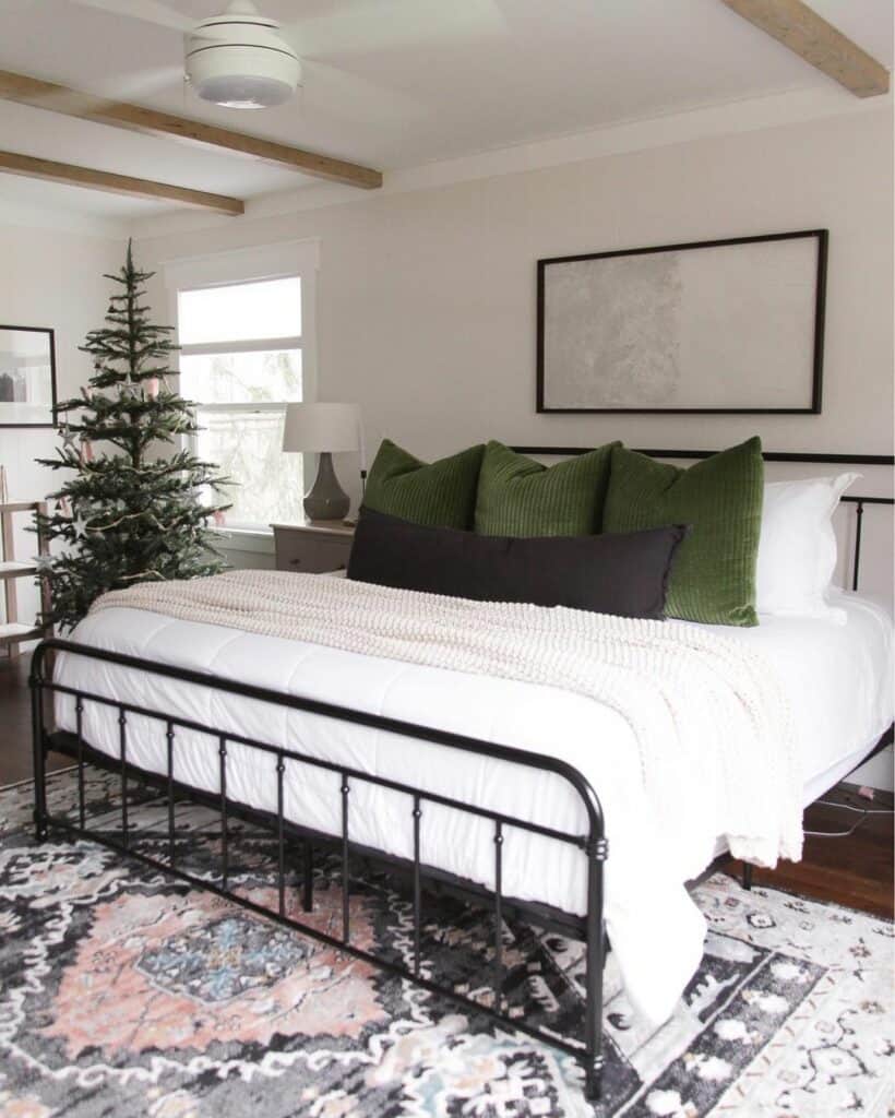 White Bedspread with Green Pillows