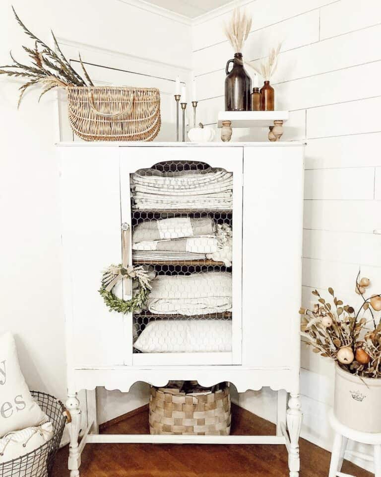 White Blanket Storage Cabinet