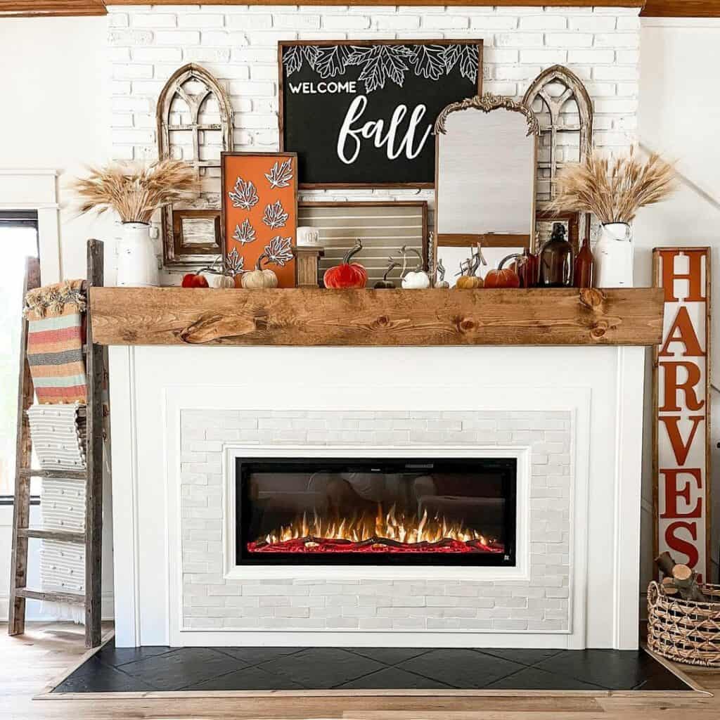 White Brick Fireplace Wall and a Black Tile Hearth