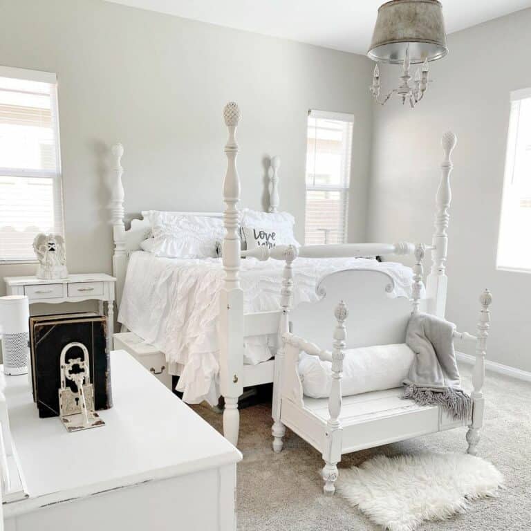 White Canopy Bed with Light Grey Walls