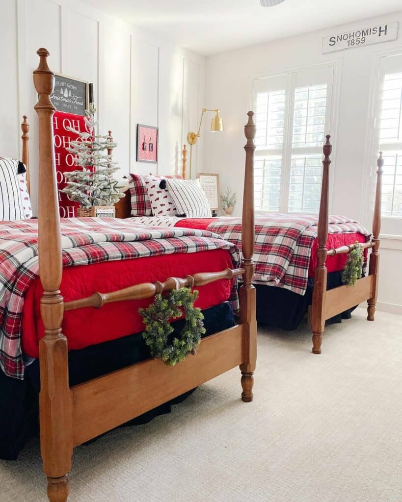 White Christmas Bed Sheets with Small Red Design