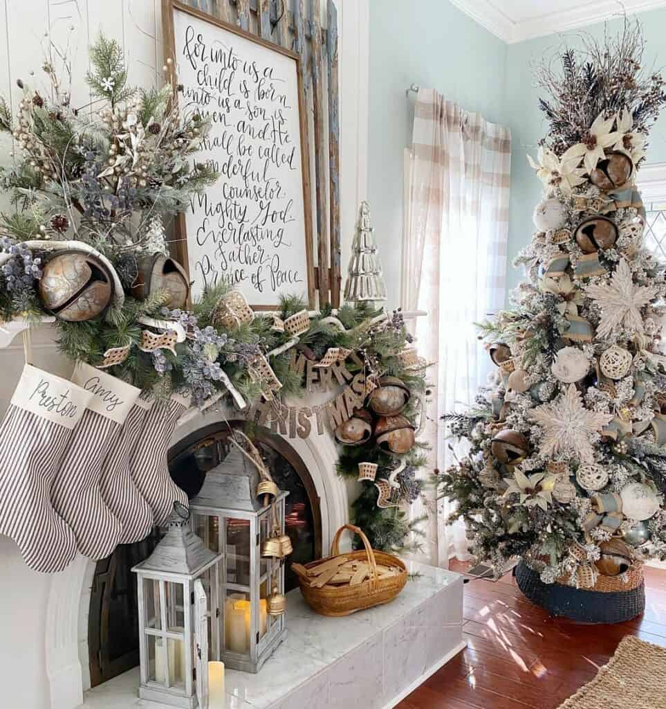 White Christmas Garland on Mantel