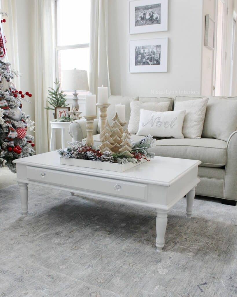 White Christmas Living Room Table Décor