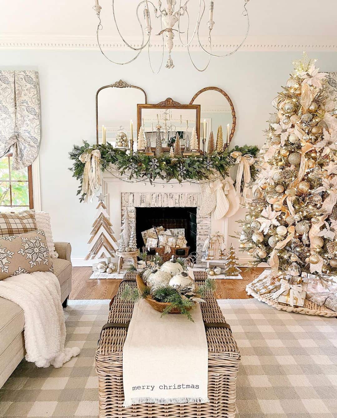 White Christmas Mantel Décor with Vintage Mirrors Soul & Lane