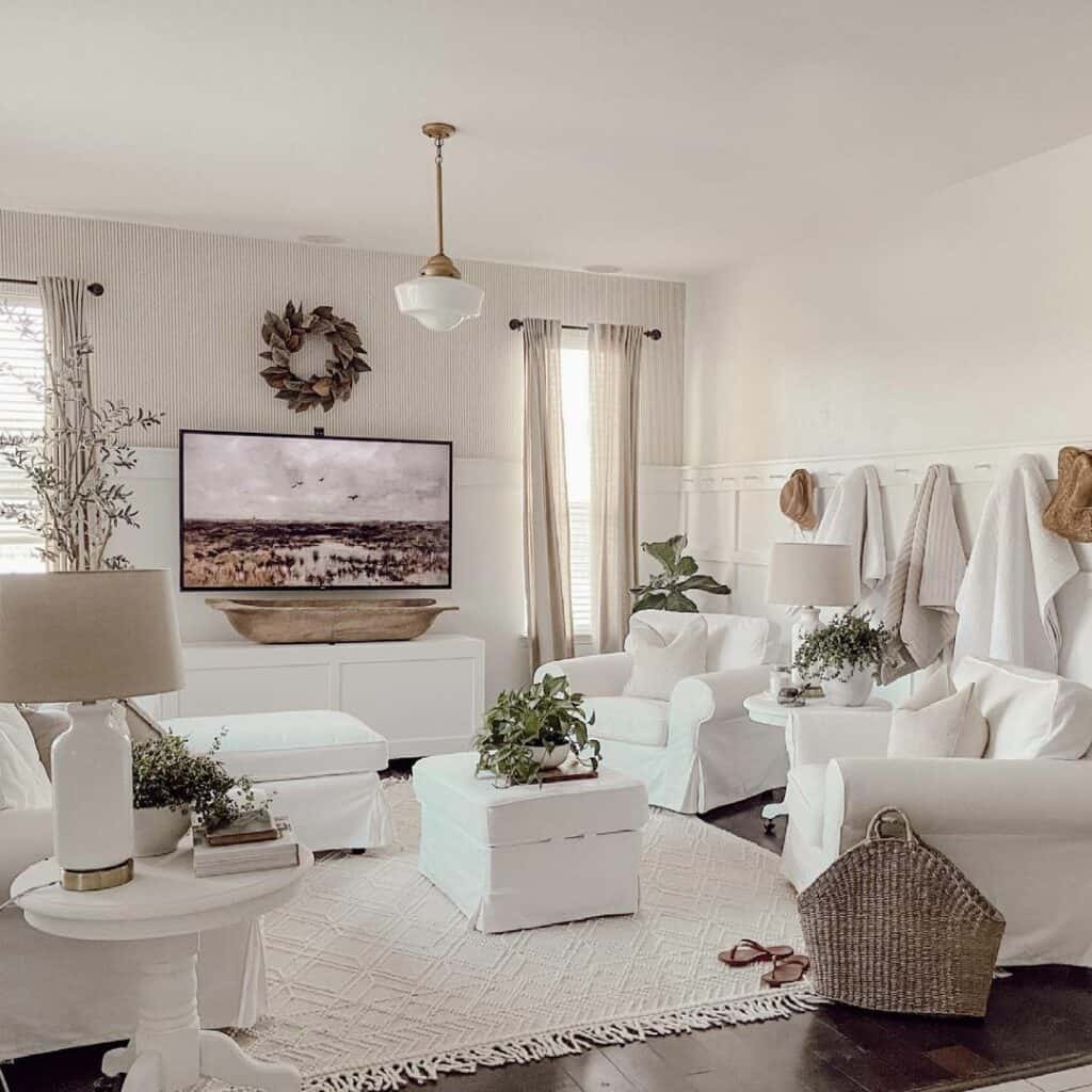 White Couch Living Room with Dark Floors