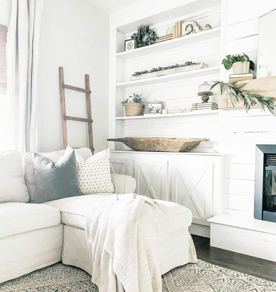 White Couch Living Room with Shiplap