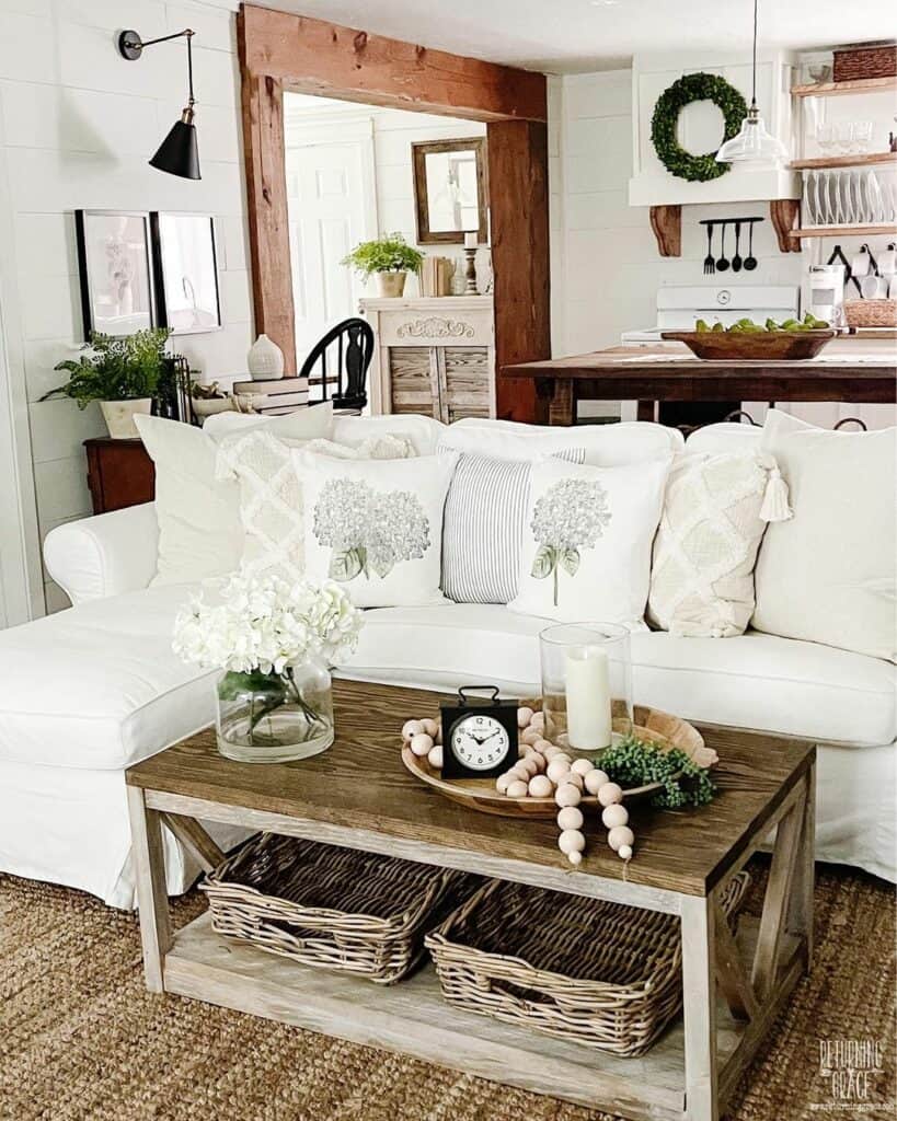 White Couch for Rustic Farmhouse Living Room Ideas