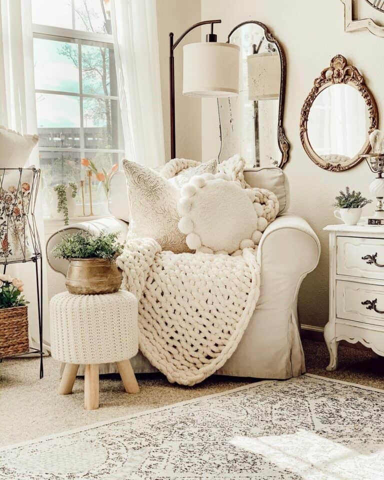 White Décor in a Living Room Corner