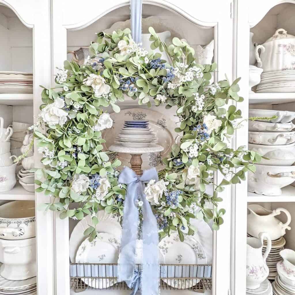 White Dining Hutch with Summer Wreath